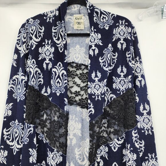 VOCAL Navy & White Damask Print Cardigan Sweater S-XL‎ NWT - Picture 8 of 12